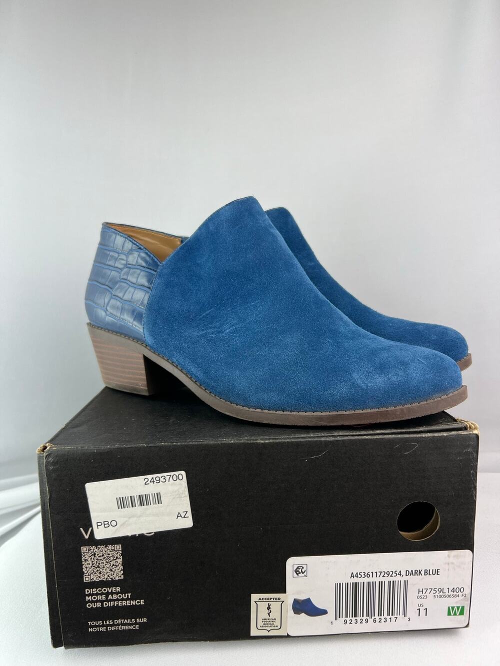 Vionic Marissa Blue Suede Croc Ankle Bootie Orthotic Support Women's 11 Wide